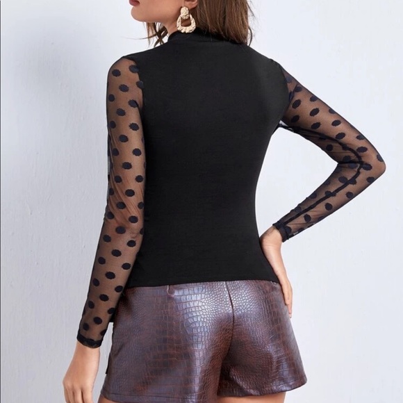 Black polka dot mesh contrast top - Picture 2 of 5